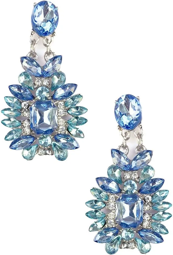 Art Deco Antique Retro Gatsby Vintage Style Light Baby Blue Robin Egg Tiffan Topaz Aquamarine Rhinestone Bridal Bridesmaid Wedding Prom Earrings