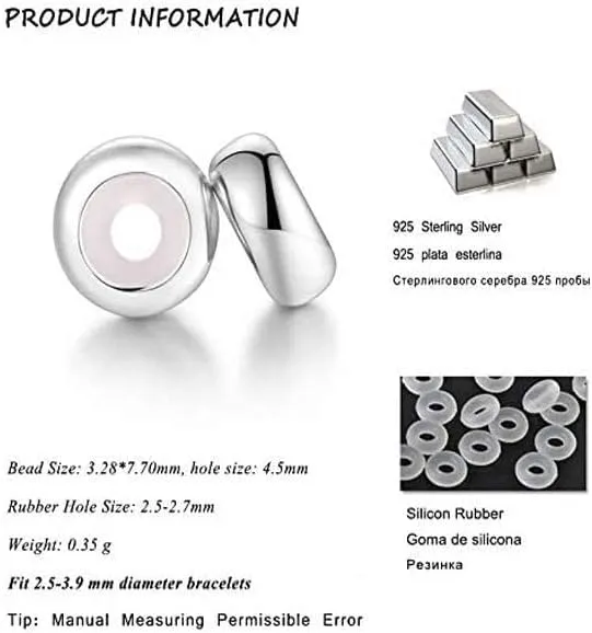 ARTCHARM .Sold 925 Sterling Silver Rubber Charm Stopper Spacer Bead for Charm Bracelets