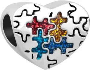 Autism Awareness Puzzle Piece Heart Charm Beads for Charm Bracelets