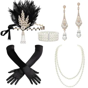 BABEYOND 1920s Accessories for Women - Great Gatsby Accessories Flapper Headband Headpiece Pearl Necklace Gloves for Women