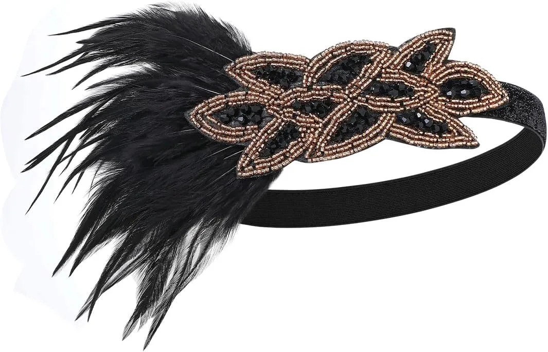 BABEYOND 1920s Flapper Accessories Great Gatsby Costume Accessories 20s Flapper Headband Pearl Necklace Gloves Plastic Holder