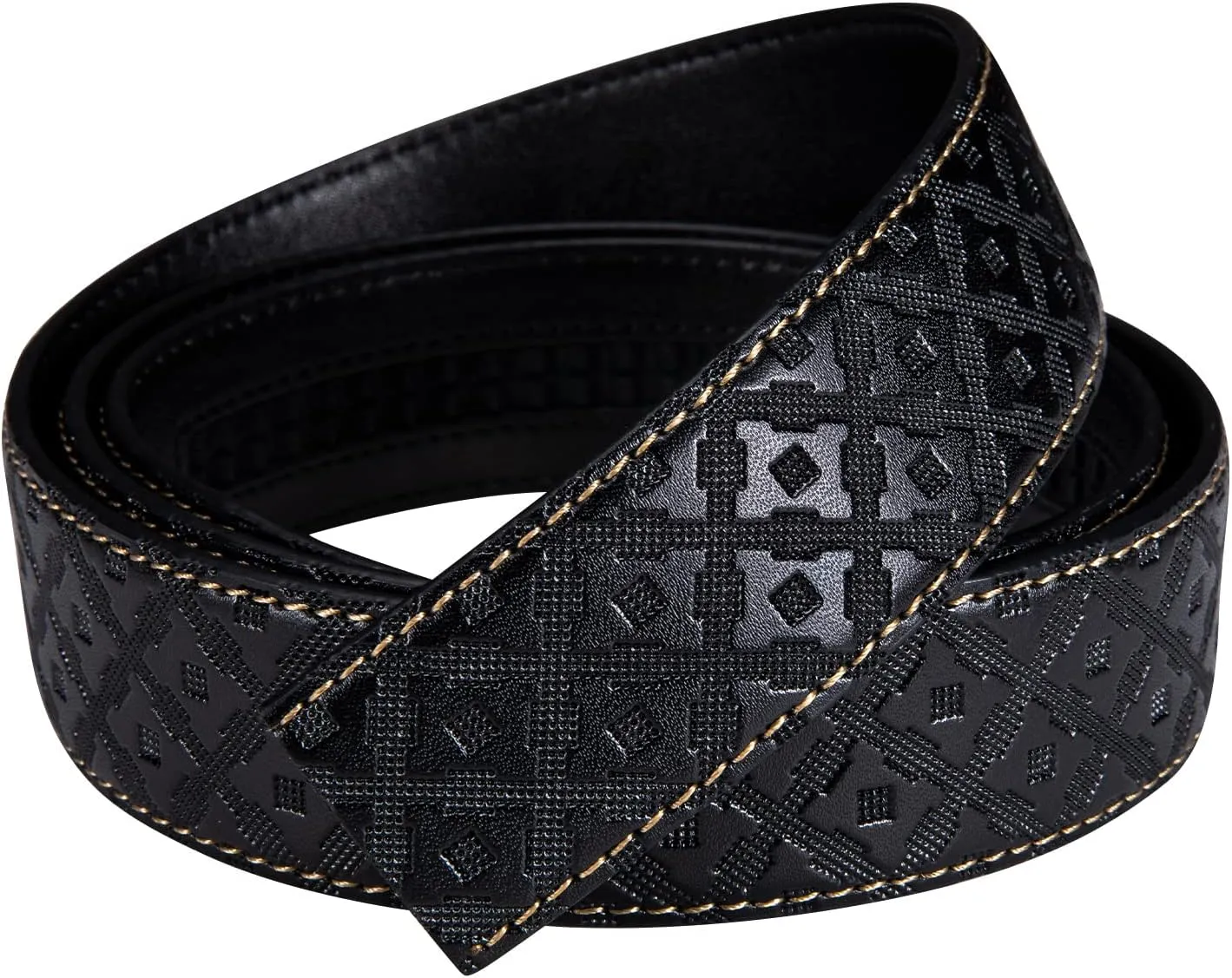 Barry.Wang Black Belt Men Genuine Leather Ratchet Automatic Buckle Belts 1 3/8" Strap Wedding Business Party Trim to Fit