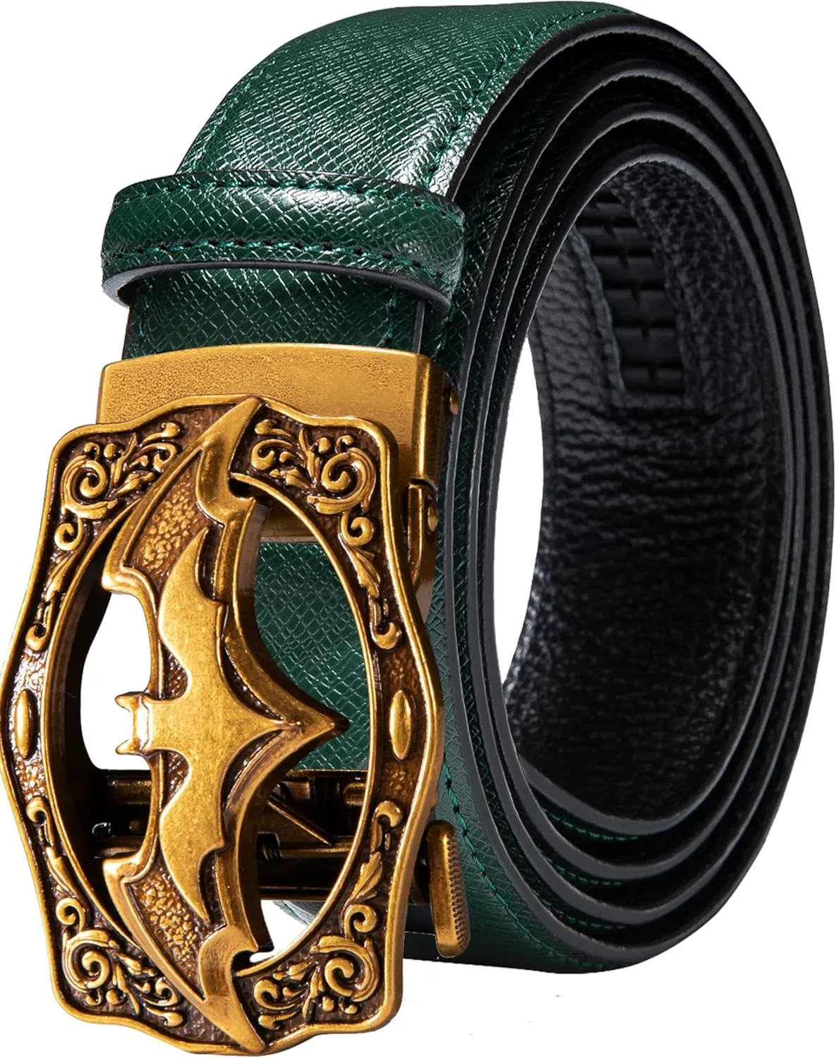 Barry.Wang Black Belt Men Genuine Leather Ratchet Automatic Buckle Belts 1 3/8" Strap Wedding Business Party Trim to Fit