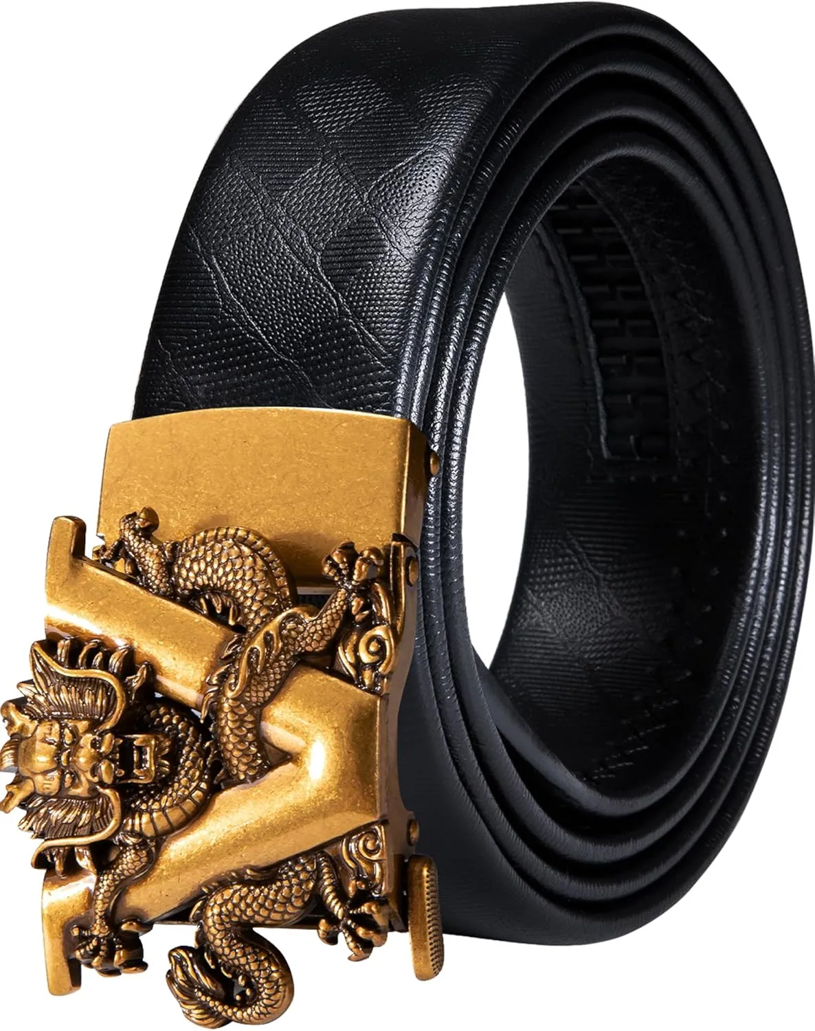 Barry.Wang Black Belt Men Genuine Leather Ratchet Automatic Buckle Belts 1 3/8" Strap Wedding Business Party Trim to Fit