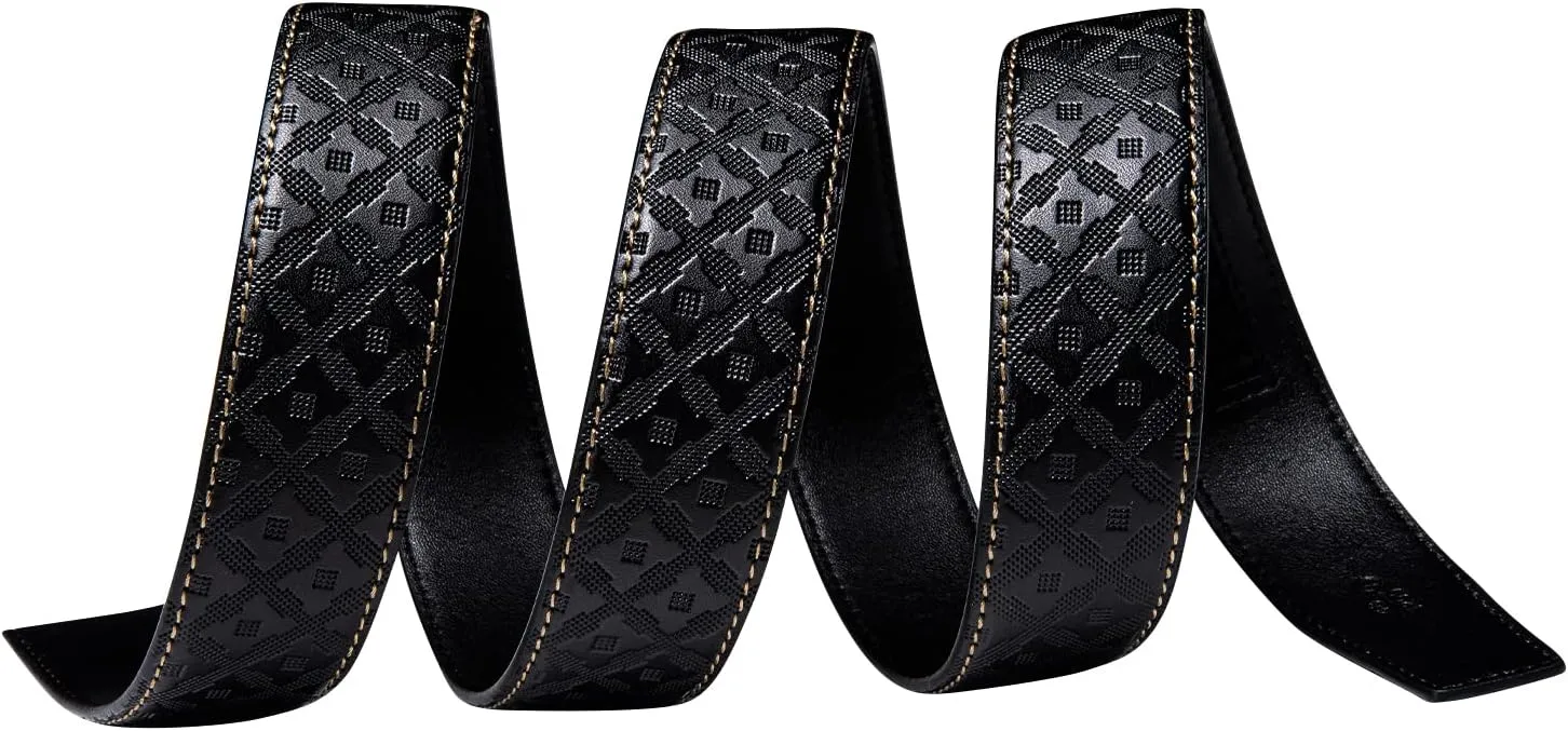 Barry.Wang Black Belt Men Genuine Leather Ratchet Automatic Buckle Belts 1 3/8" Strap Wedding Business Party Trim to Fit