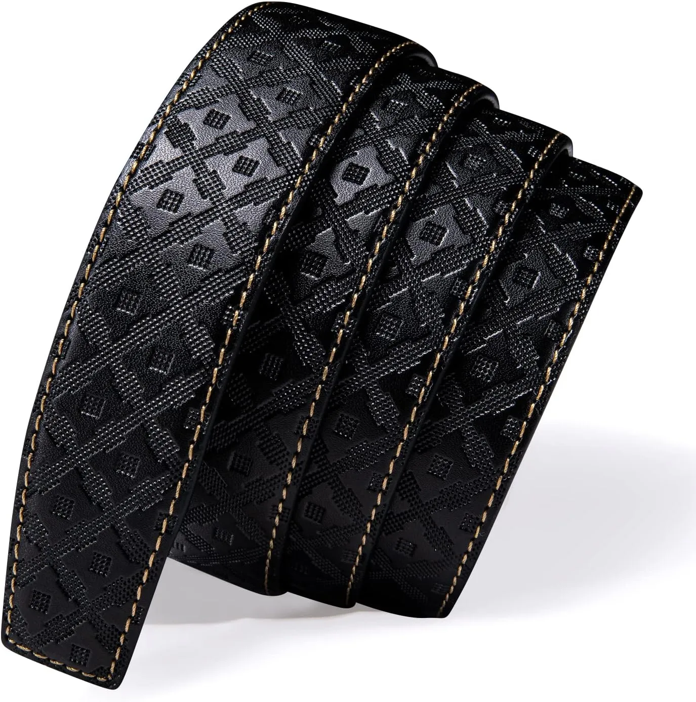 Barry.Wang Black Belt Men Genuine Leather Ratchet Automatic Buckle Belts 1 3/8" Strap Wedding Business Party Trim to Fit