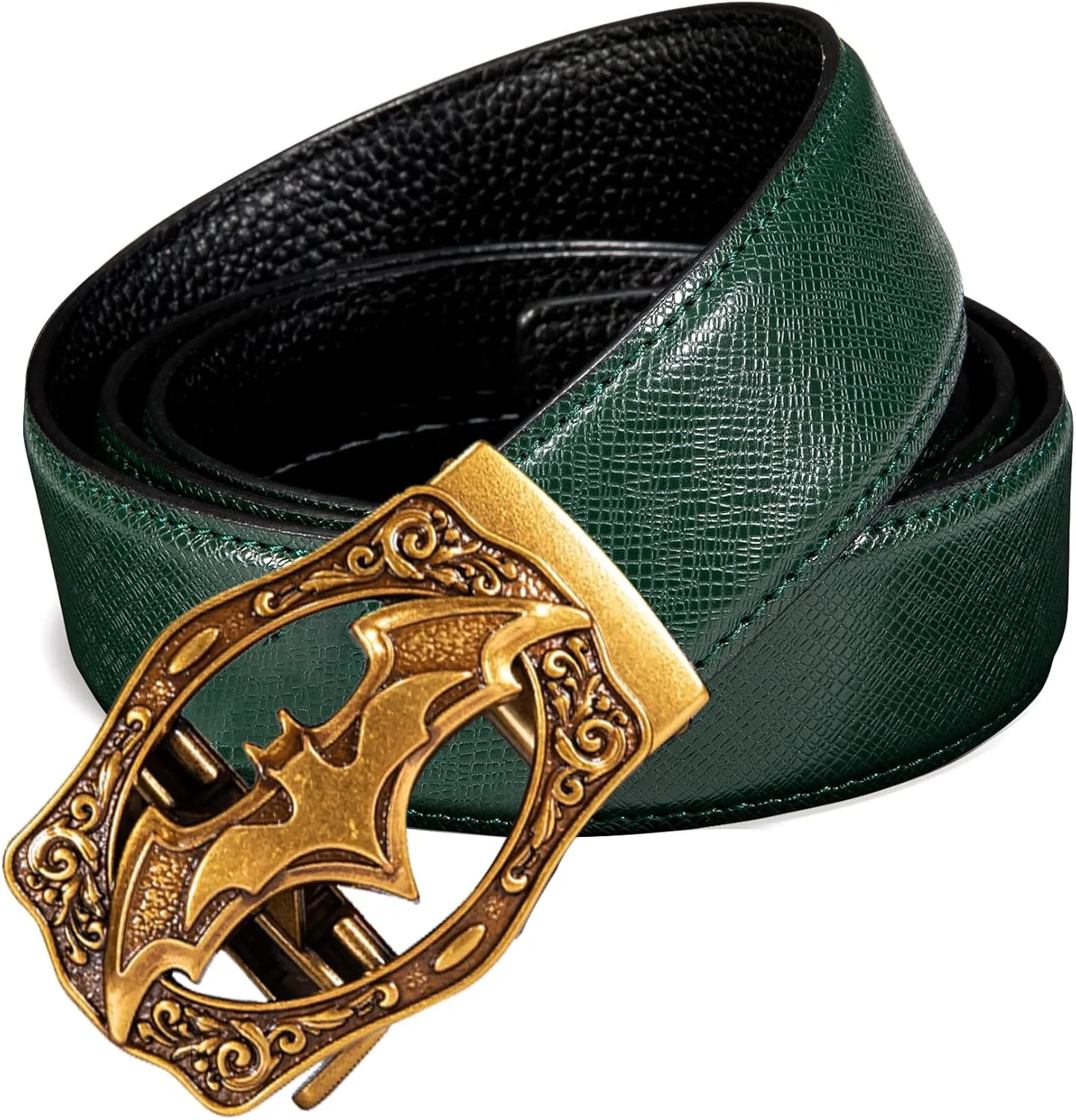 Barry.Wang Black Belt Men Genuine Leather Ratchet Automatic Buckle Belts 1 3/8" Strap Wedding Business Party Trim to Fit