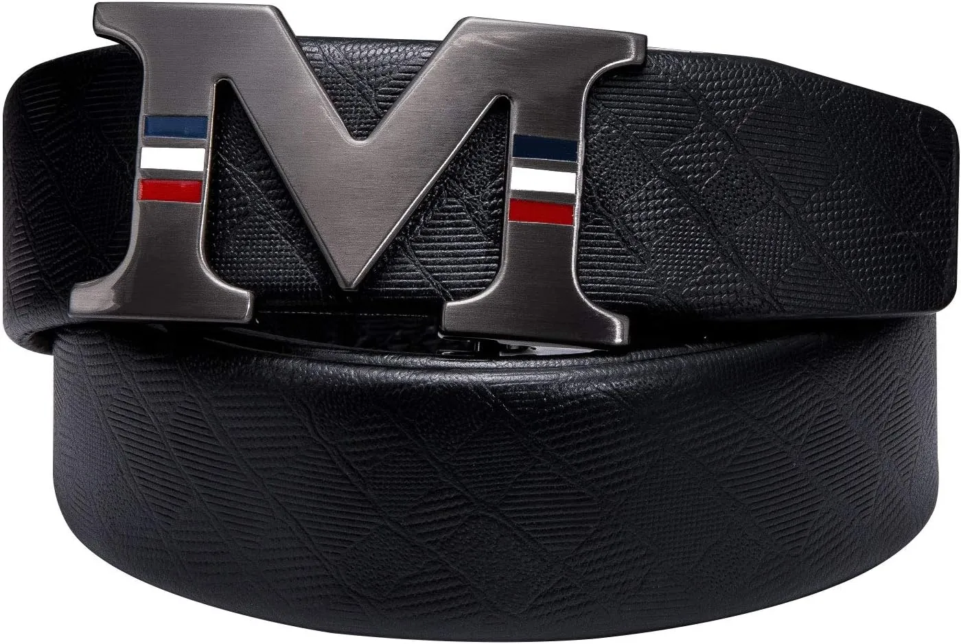 Barry.Wang Black Belt Men Genuine Leather Ratchet Automatic Buckle Belts 1 3/8" Strap Wedding Business Party Trim to Fit