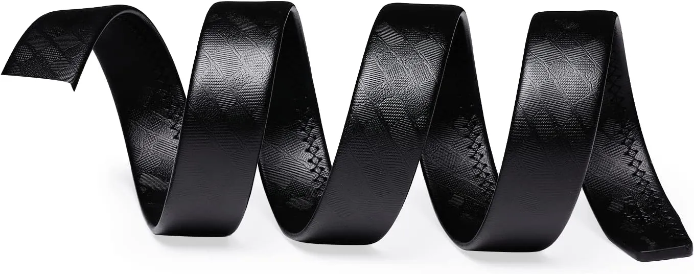 Barry.Wang Black Belt Men Genuine Leather Ratchet Automatic Buckle Belts 1 3/8" Strap Wedding Business Party Trim to Fit