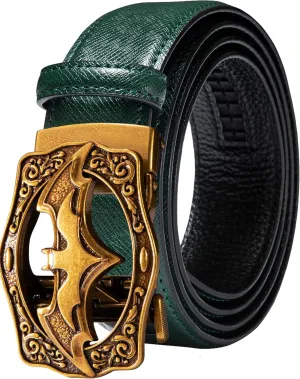 Barry.Wang Black Belt Men Genuine Leather Ratchet Automatic Buckle Belts 1 3/8" Strap Wedding Business Party Trim to Fit