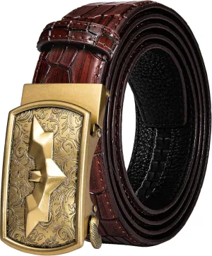 Barry.Wang Black Belt Men Genuine Leather Ratchet Automatic Buckle Belts 1 3/8" Strap Wedding Business Party Trim to Fit