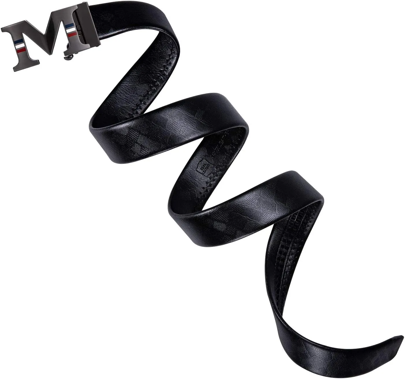 Barry.Wang Black Belt Men Genuine Leather Ratchet Automatic Buckle Belts 1 3/8" Strap Wedding Business Party Trim to Fit
