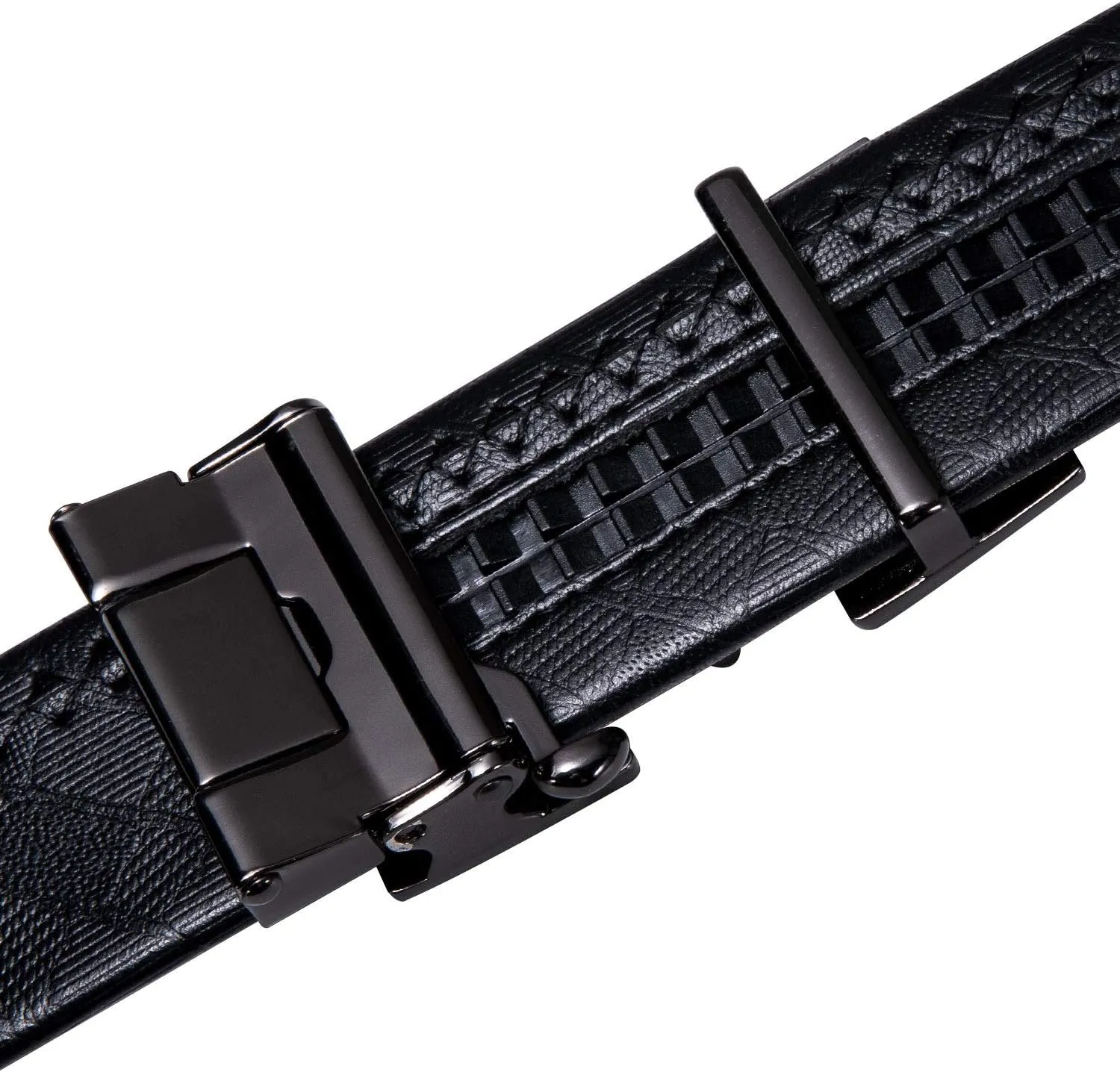 Barry.Wang Black Belt Men Genuine Leather Ratchet Automatic Buckle Belts 1 3/8" Strap Wedding Business Party Trim to Fit