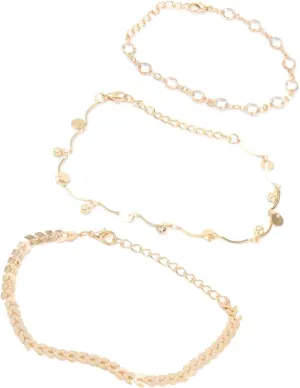 Beaded Women Anklets 3 Piece Anklet Set Gold Filled Alloy Material for Daily Beach Dance