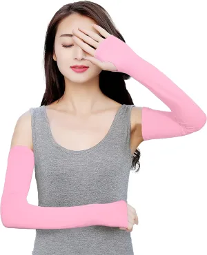 Bellady Women Outdoor Sun Block Soft Long Arm Sleeves Fingerless Gloves