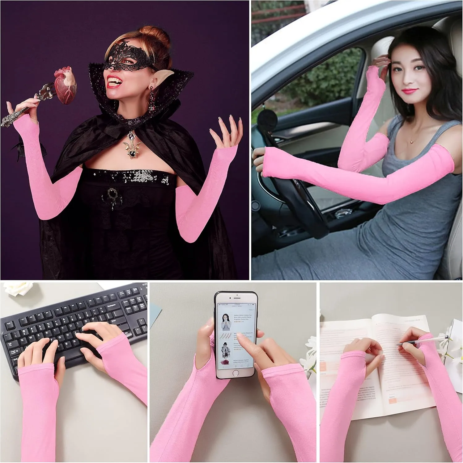 Bellady Women Outdoor Sun Block Soft Long Arm Sleeves Fingerless Gloves