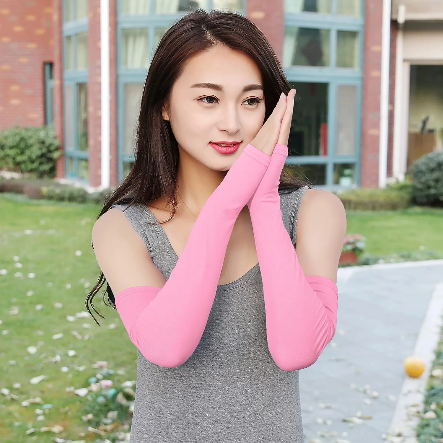 Bellady Women Outdoor Sun Block Soft Long Arm Sleeves Fingerless Gloves