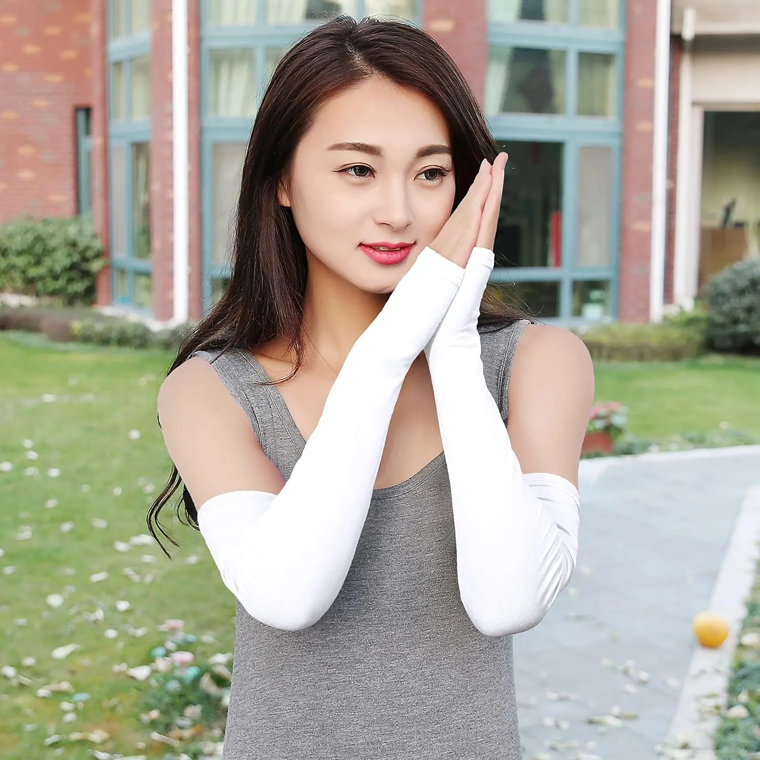 Bellady Women Outdoor Sun Block Soft Long Arm Sleeves Fingerless Gloves