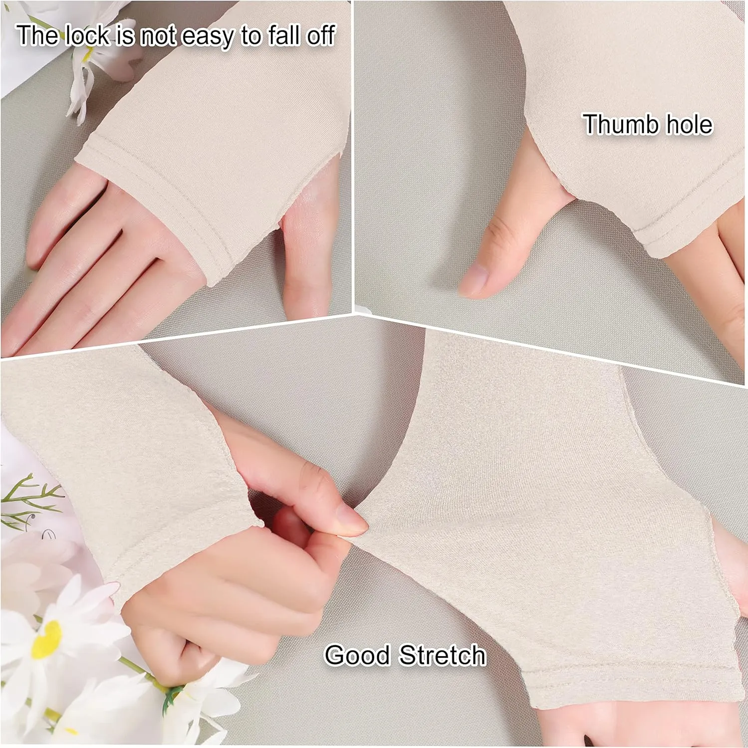 Bellady Women Outdoor Sun Block Soft Long Arm Sleeves Fingerless Gloves