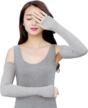 Bellady Women Outdoor Sun Block Soft Long Arm Sleeves Fingerless Gloves