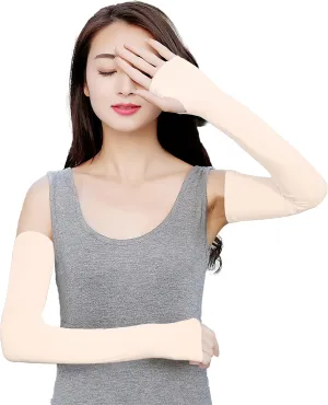 Bellady Women Outdoor Sun Block Soft Long Arm Sleeves Fingerless Gloves
