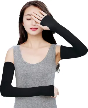 Bellady Women Outdoor Sun Block Soft Long Arm Sleeves Fingerless Gloves