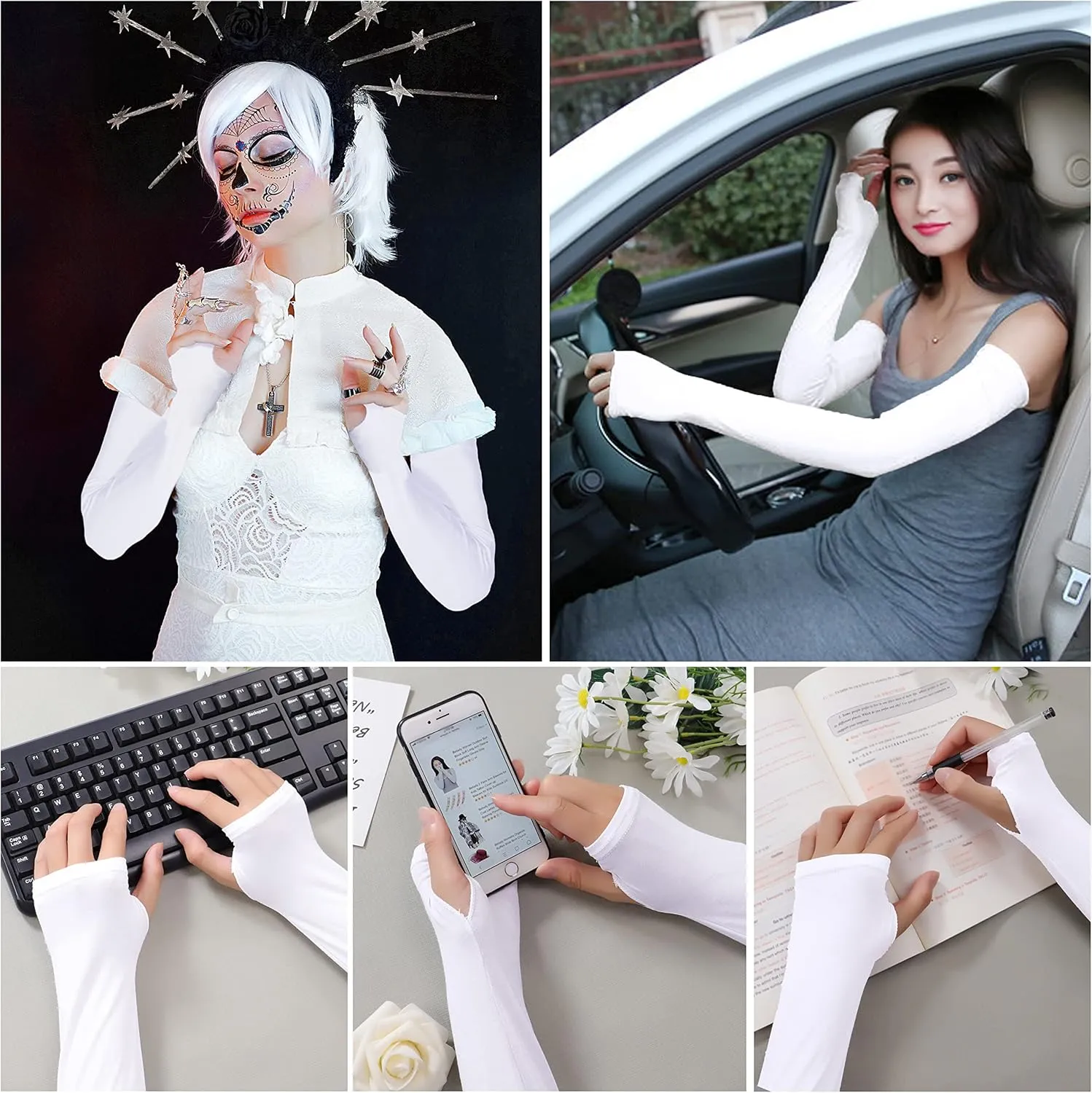 Bellady Women Outdoor Sun Block Soft Long Arm Sleeves Fingerless Gloves