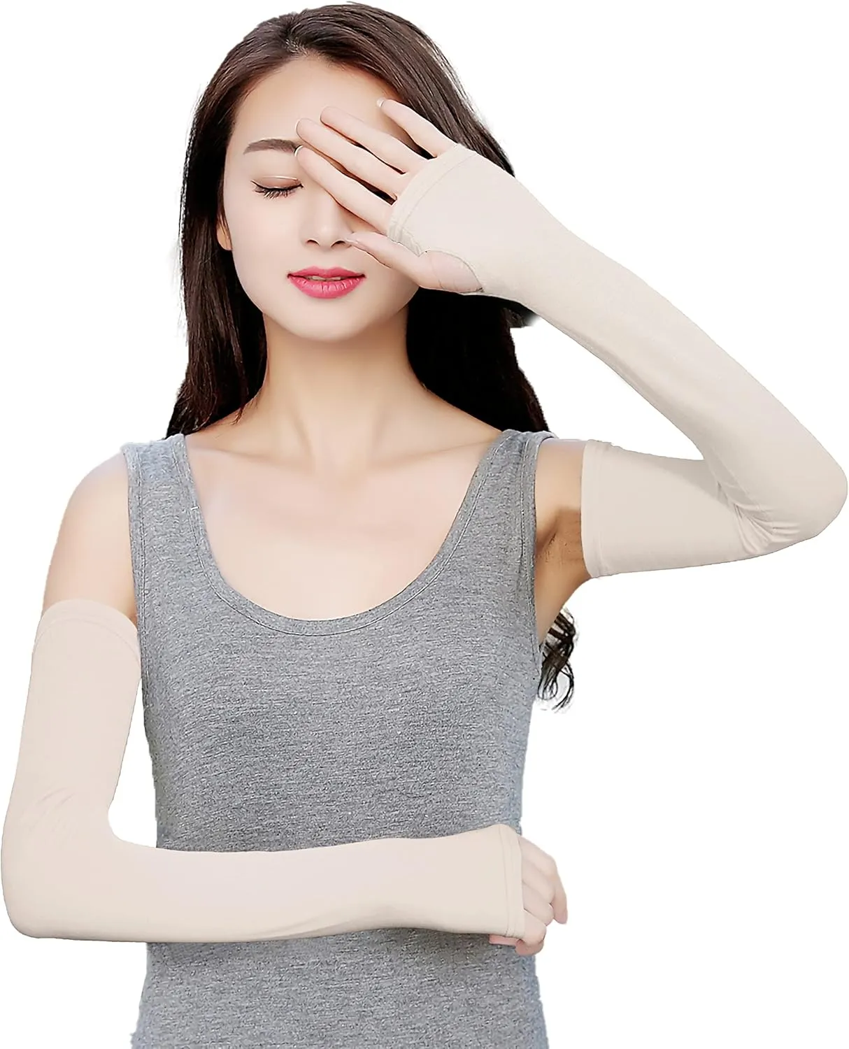 Bellady Women Outdoor Sun Block Soft Long Arm Sleeves Fingerless Gloves