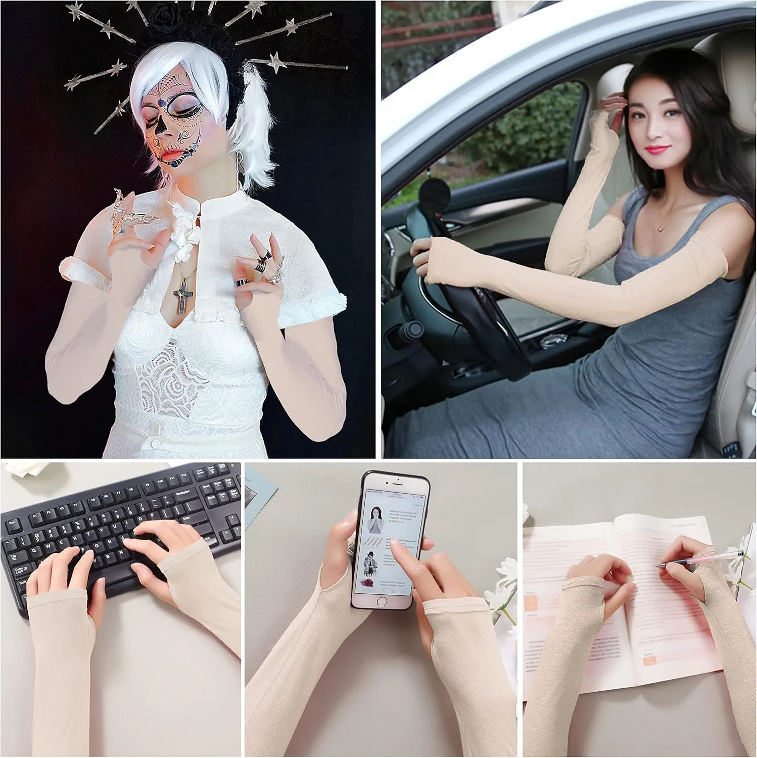 Bellady Women Outdoor Sun Block Soft Long Arm Sleeves Fingerless Gloves