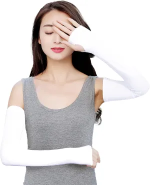 Bellady Women Outdoor Sun Block Soft Long Arm Sleeves Fingerless Gloves