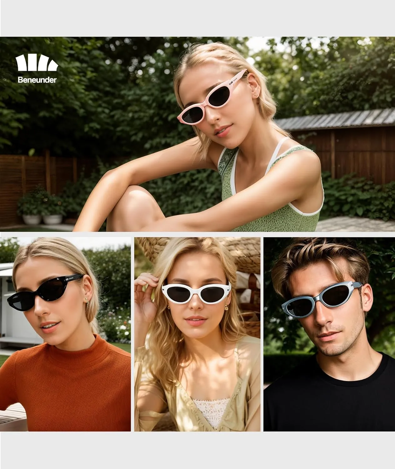 BENEUNDER Y2K Cat Eye Sunglasses Womens Trendy Headband Sunglasses, 90s Wrap Around Retro Vintage UV400 Foldable Sunglasses