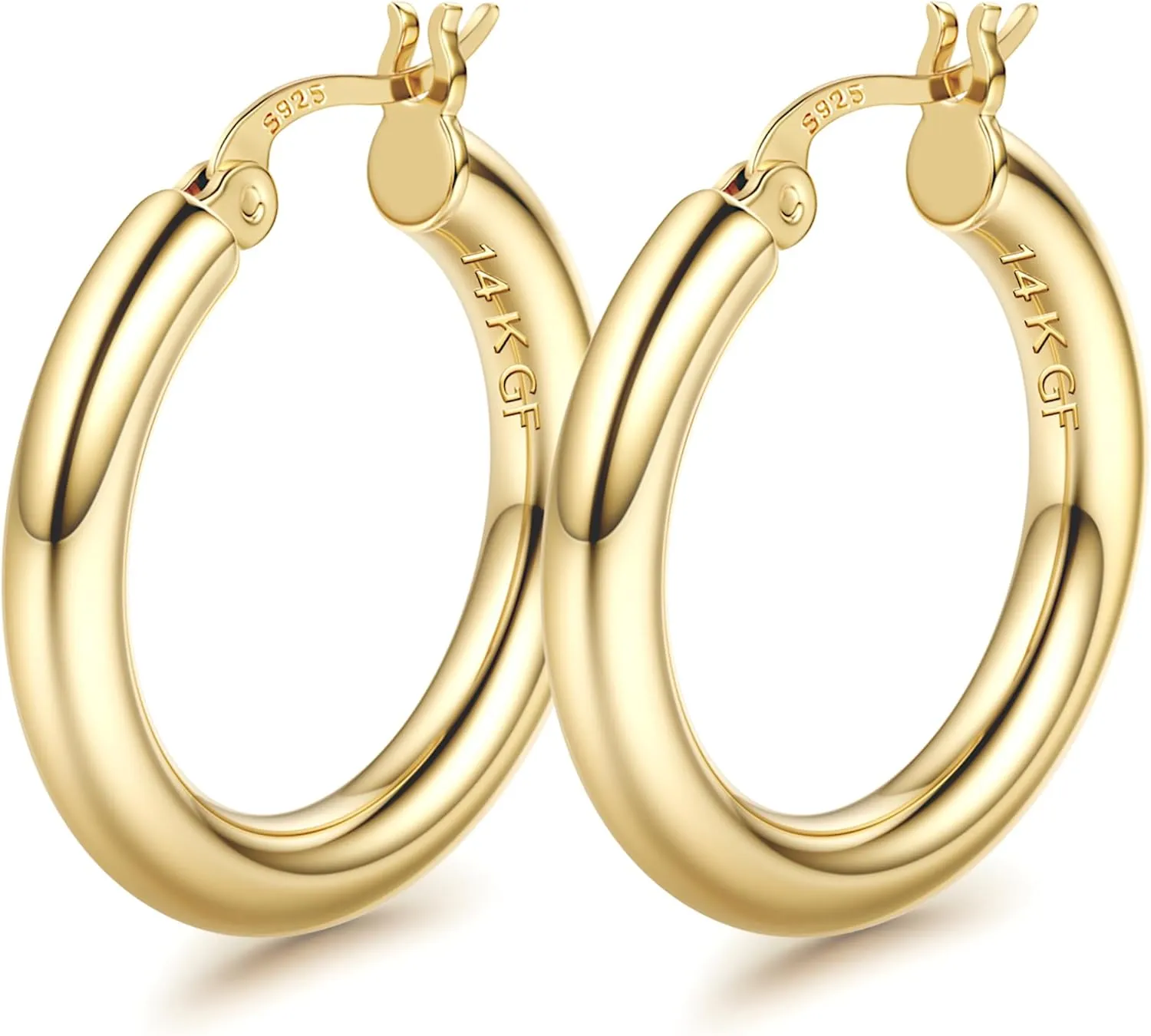 BESTEEL 14K Chunky Gold Hoop Earrings for Women With 925 Sterling Silver Post Hollow Tube Hoops Earrings 4mm Thick Gold Hoop Earrings Hypoallergenic Lightweight Gold Large Hoop Earrings 25/30/40/50/60/70MM