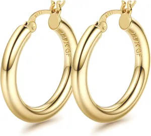 BESTEEL 14K Chunky Gold Hoop Earrings for Women With 925 Sterling Silver Post Hollow Tube Hoops Earrings 4mm Thick Gold Hoop Earrings Hypoallergenic Lightweight Gold Large Hoop Earrings 25/30/40/50/60/70MM
