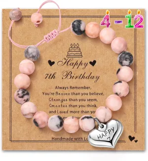 Birthday Gifts for 4-12 Years Old Girls - Natural Stone Heart Charm Bracelets