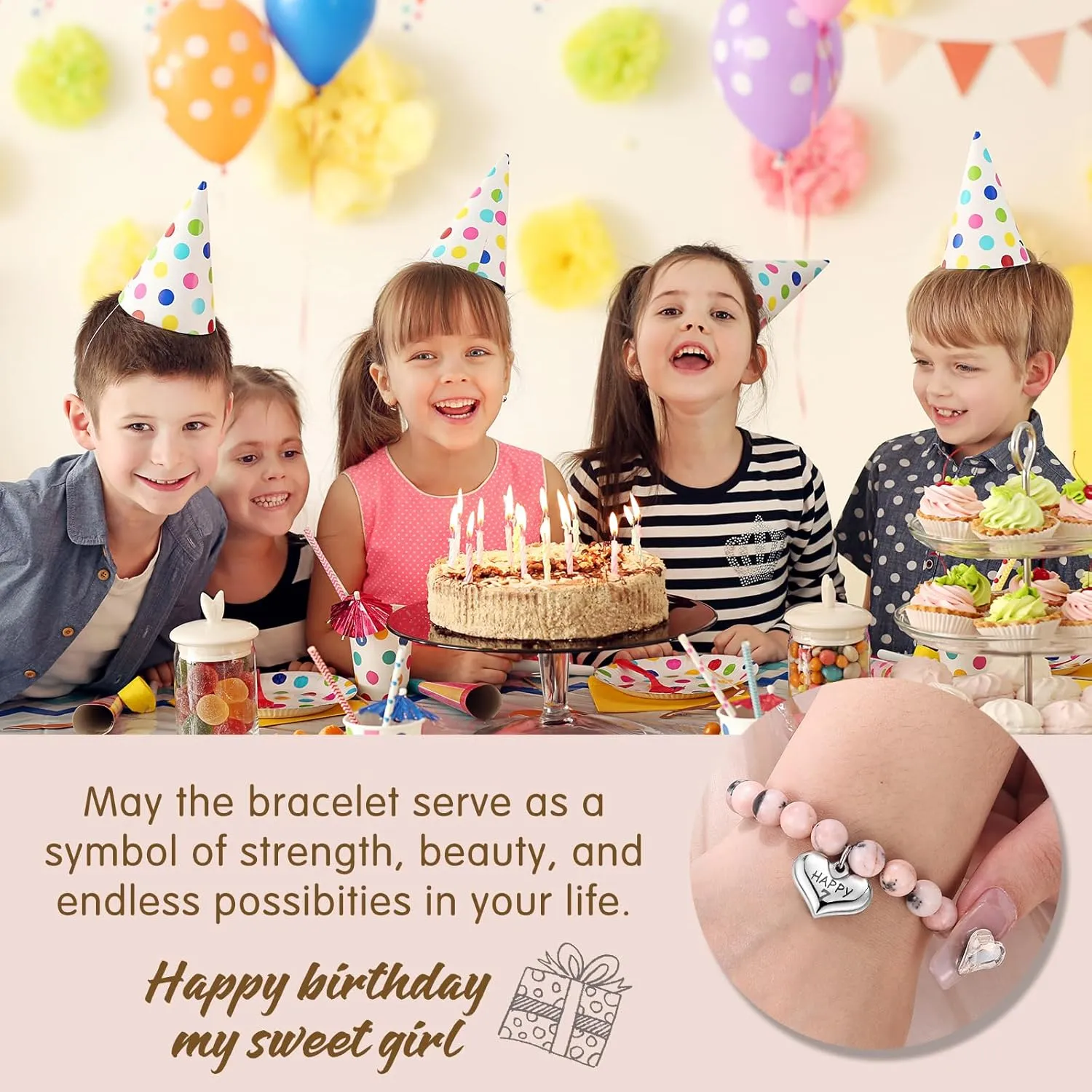 Birthday Gifts for 4-12 Years Old Girls - Natural Stone Heart Charm Bracelets
