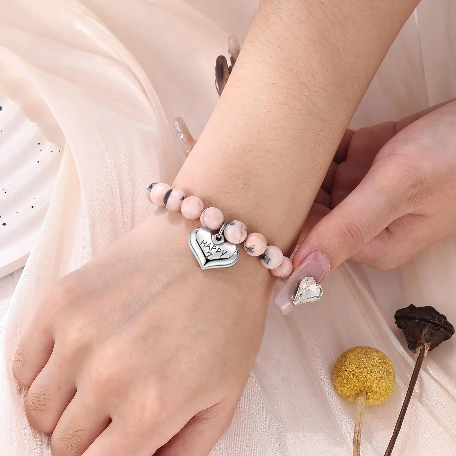 Birthday Gifts for 4-12 Years Old Girls - Natural Stone Heart Charm Bracelets