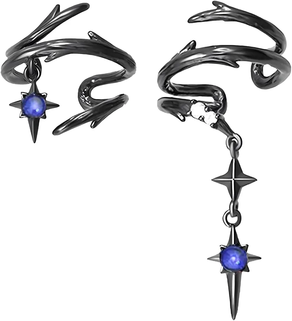 Black Thorns Ear Cuff Cross Chain Ear Bone Clip Gothic Thorns Wraps For Ears