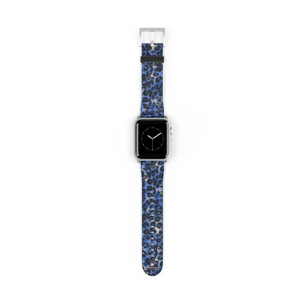 Blue Leopard Apple Watch Band, Animal Print 38mm/42mm Watch Bands- Made in USA