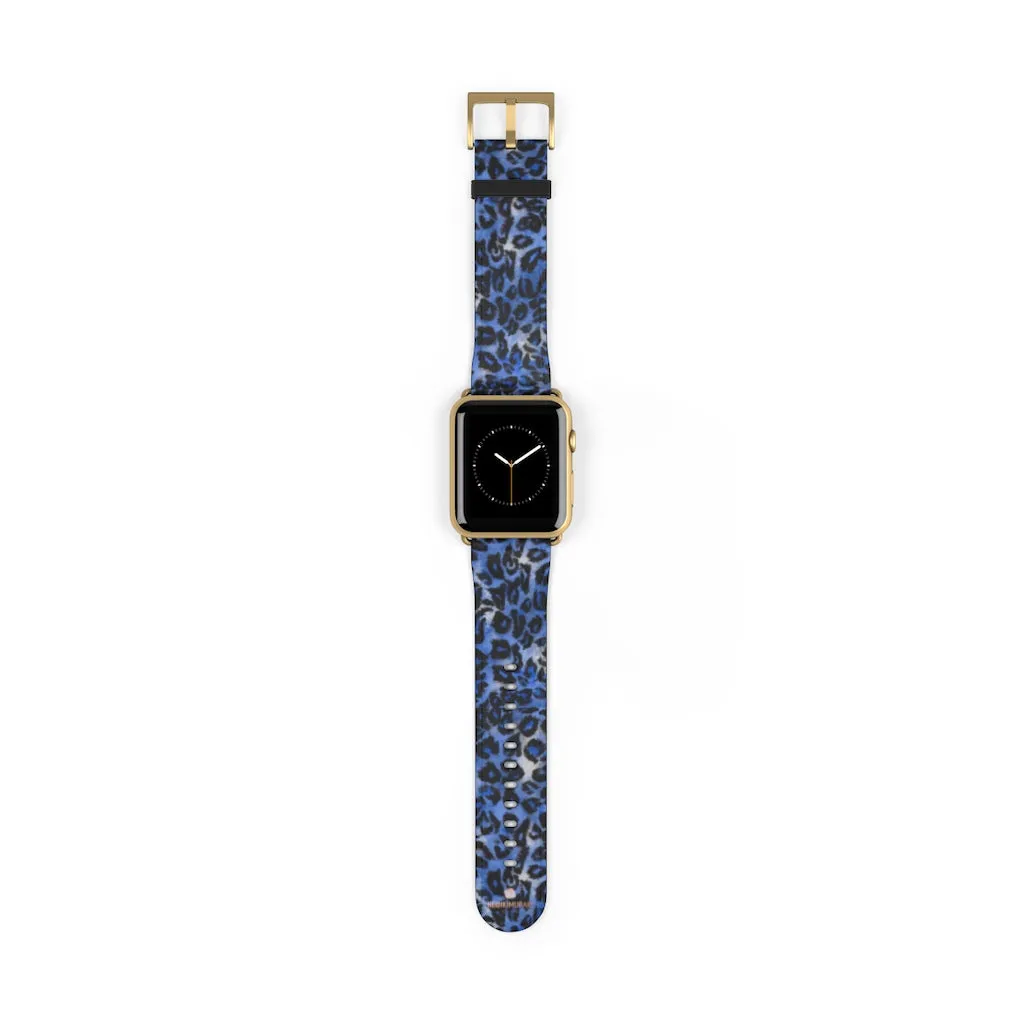 Blue Leopard Apple Watch Band, Animal Print 38mm/42mm Watch Bands- Made in USA