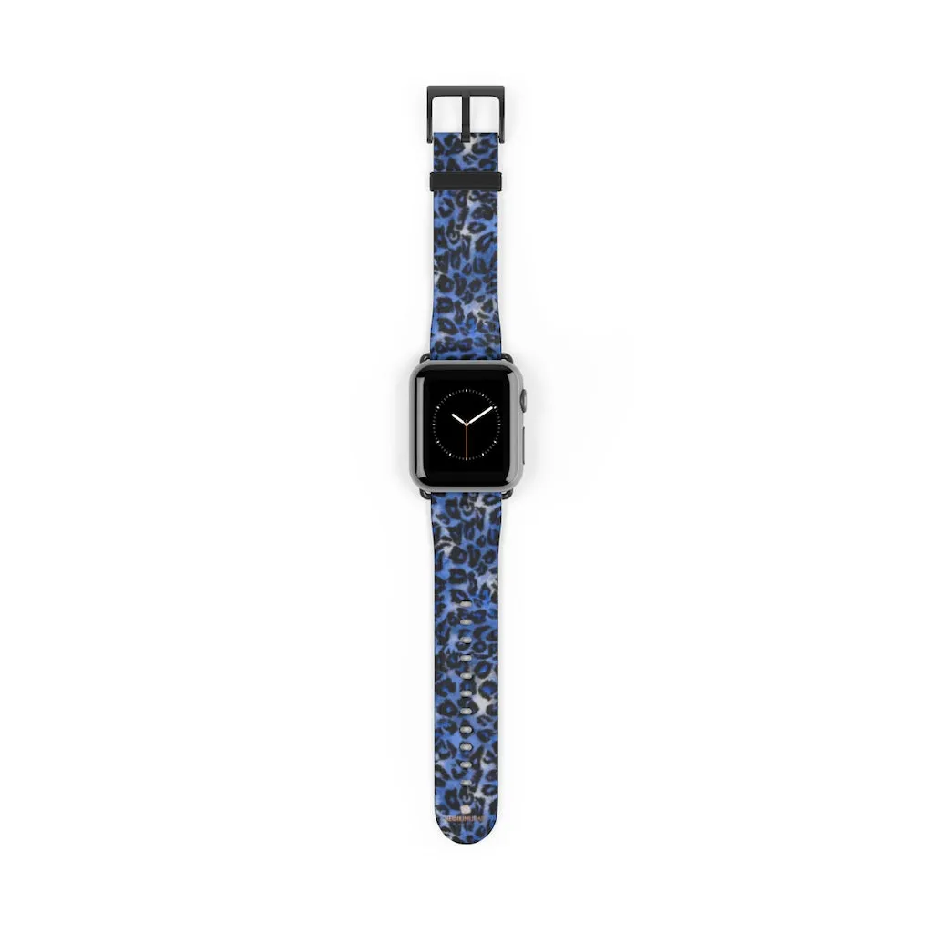 Blue Leopard Apple Watch Band, Animal Print 38mm/42mm Watch Bands- Made in USA