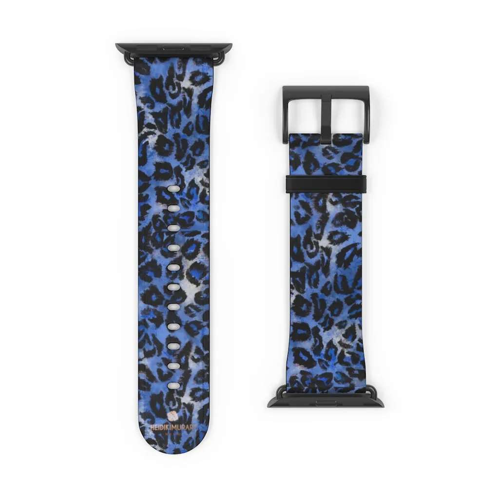 Blue Leopard Apple Watch Band, Animal Print 38mm/42mm Watch Bands- Made in USA