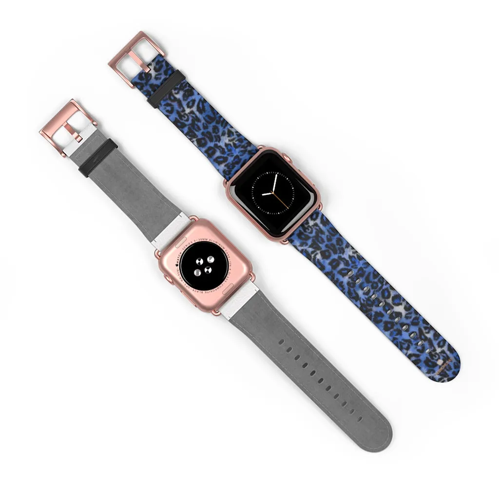 Blue Leopard Apple Watch Band, Animal Print 38mm/42mm Watch Bands- Made in USA