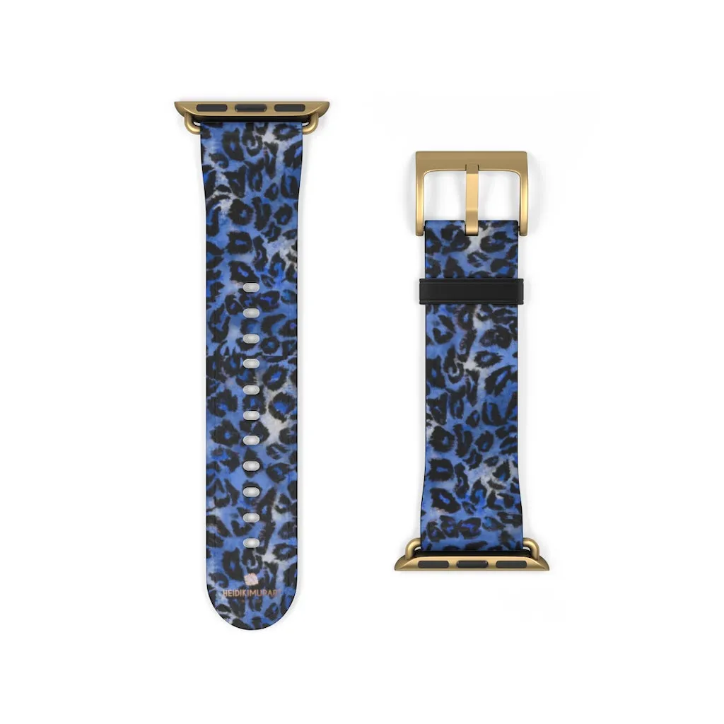 Blue Leopard Apple Watch Band, Animal Print 38mm/42mm Watch Bands- Made in USA