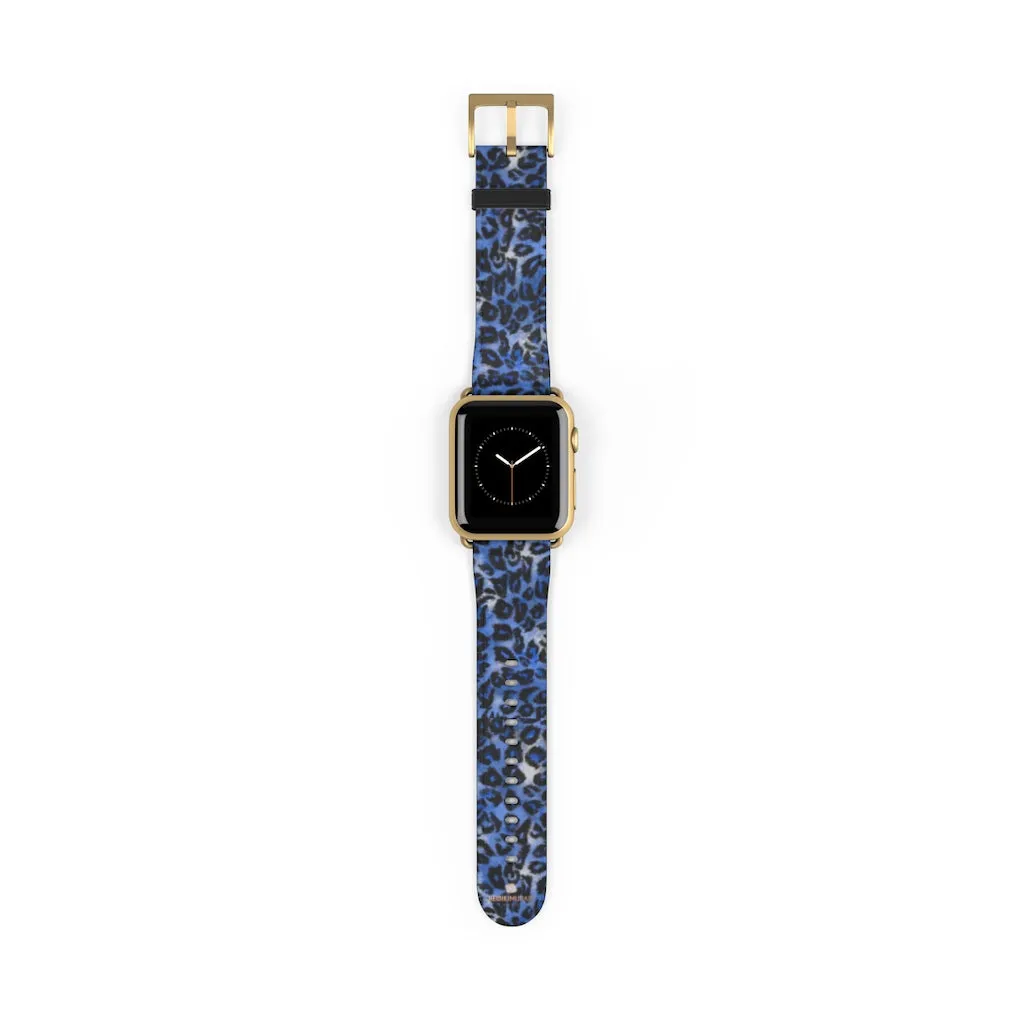 Blue Leopard Apple Watch Band, Animal Print 38mm/42mm Watch Bands- Made in USA