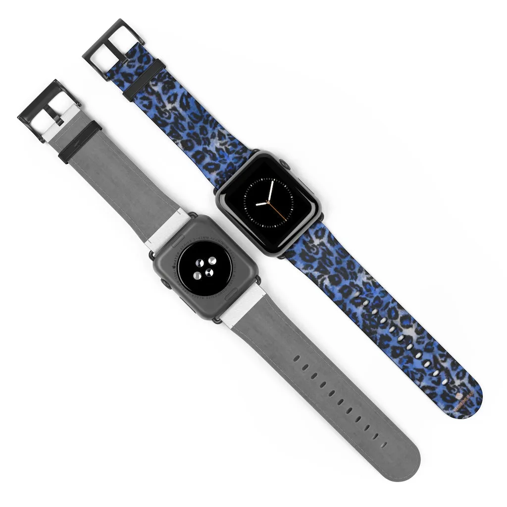 Blue Leopard Apple Watch Band, Animal Print 38mm/42mm Watch Bands- Made in USA