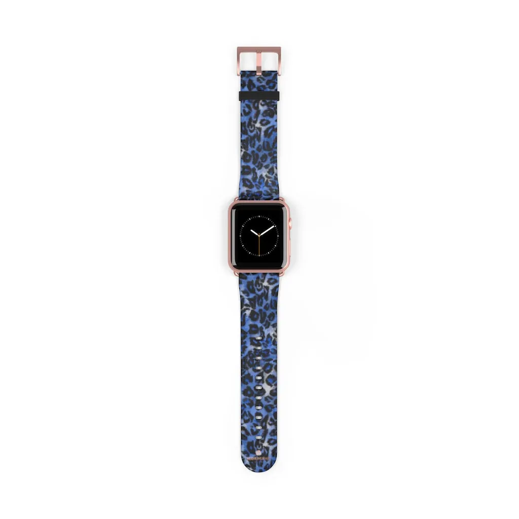 Blue Leopard Apple Watch Band, Animal Print 38mm/42mm Watch Bands- Made in USA