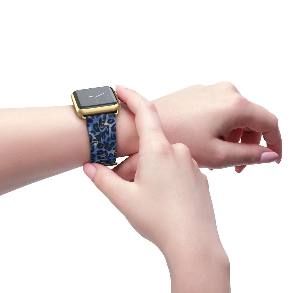 Blue Leopard Apple Watch Band, Animal Print 38mm/42mm Watch Bands- Made in USA