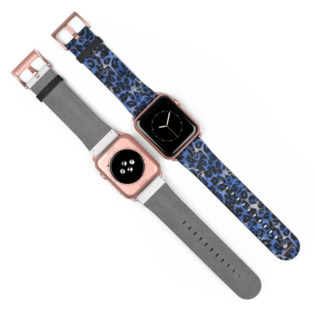 Blue Leopard Apple Watch Band, Animal Print 38mm/42mm Watch Bands- Made in USA