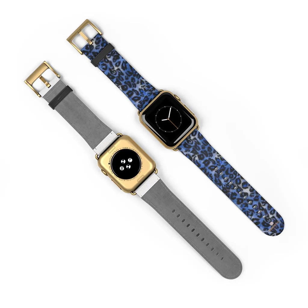 Blue Leopard Apple Watch Band, Animal Print 38mm/42mm Watch Bands- Made in USA