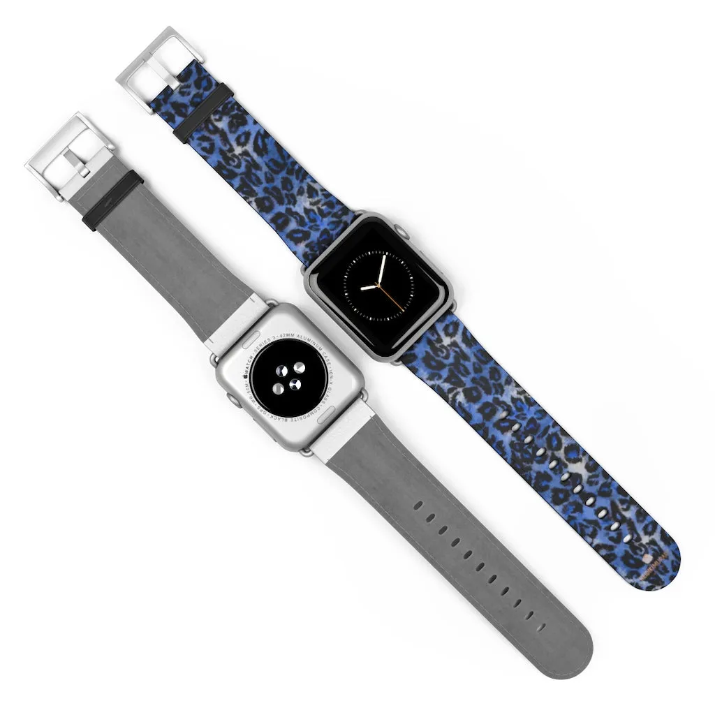 Blue Leopard Apple Watch Band, Animal Print 38mm/42mm Watch Bands- Made in USA